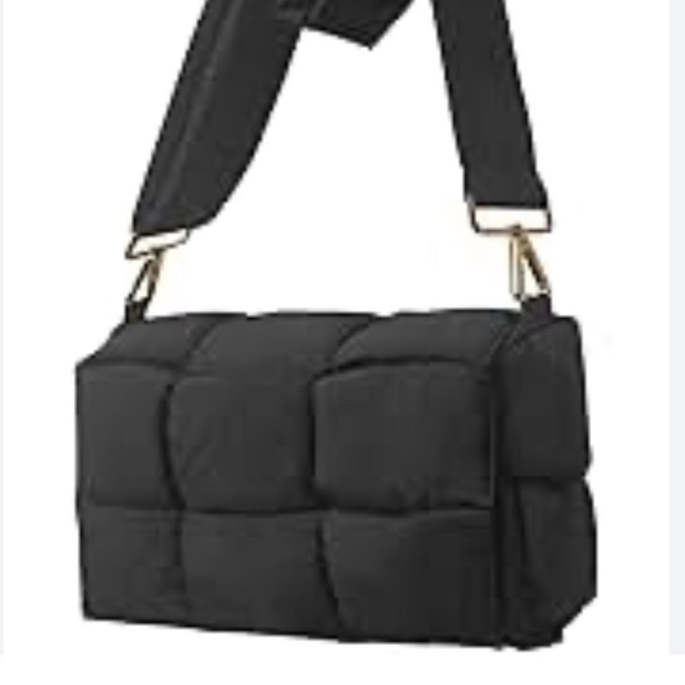 Black Puffer Nylon Quilted Shoulder Crossbody Bag Adjustable Strap Gorpcore Work - Picture 8 of 13